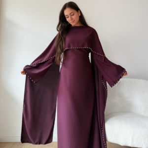 Pearl-Embellished Evening Abaya